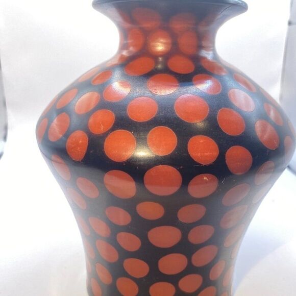 Vintage 2006 Chulucanas Vase Peru Signed Alex Calle Sosa Brown Red Polka… - Picture 12 of 12